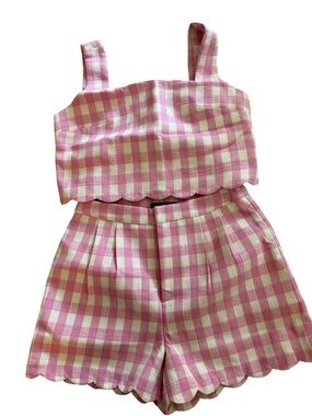 Commense Pink & Cream Gingham Scallop Hem Set